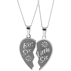 Stainless Steel Personalized Engraved Sisters Breakable Pendant with 2 Chains