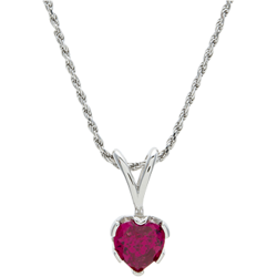 Sterling Silver 8mm Ruby Heart Solitaire Pendant with Chain