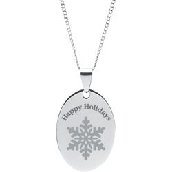 Stainless Steel Personalized Engraved Happy Holiday Snowflake Oval Pendant
