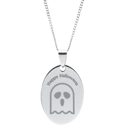 Stainless Steel Personalized Engraved Halloween Ghost Oval Pendant