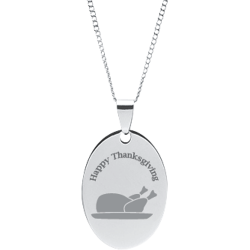 Stainless Steel Personalized Engraved Thanksgiving Turkey Oval Pendant