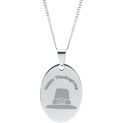 Stainless Steel Personalized Engraved Thanksgiving Pilgrim Hat Oval Pendant
