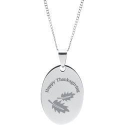 Stainless Steel Personalized Engraved Fall Leaves Oval Pendant