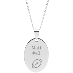 Stainless Steel Personalized Engraved Football Oval Pendant with Chain