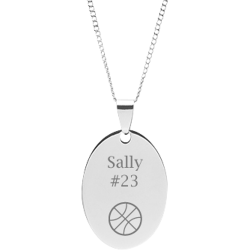 Stainless Steel Personalized Engraved Basketball Oval Pendant with Chain