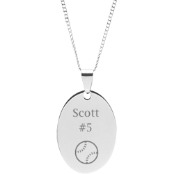 Stainless Steel Personalized Engraved Baseball Oval Pendant with Chain