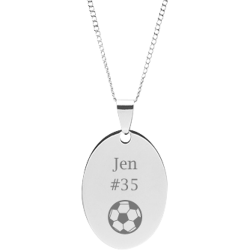 Stainless Steel Personalized Engraved Soccer Ball Oval Pendant with Chain
