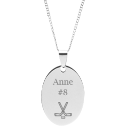 Stainless Steel Personalized Engraved Hockey Oval Pendant with Chain