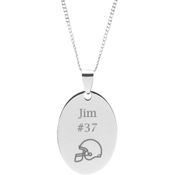 Stainless Steel Personalized Engraved Football Helmet Oval Pendant with Chain