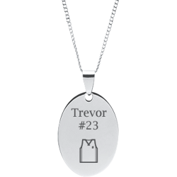 Stainless Steel Personalized Engraved Basketball Jersey Oval Pendant with Chain
