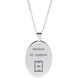 Stainless Steel Personalized Engraved Hockey Rink Oval Pendant with Chain