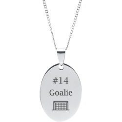 Stainless Steel Personalized Engraved Hockey Net Oval Pendant with Chain
