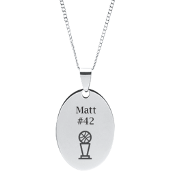 Stainless Steel Personalized Engraved Basketball Trophy Oval Pendant with Chain