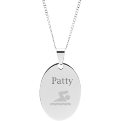 Stainless Steel Personalized Engraved Swimming Oval Pendant with Chain