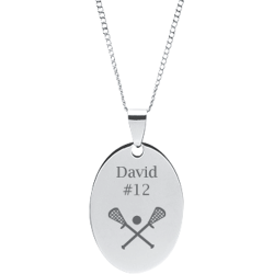 Stainless Steel Personalized Engraved Lacrosse Oval Pendant