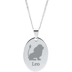 Stainless Steel Personalized Zodiac Charactoer Oval Pendant - Engraved