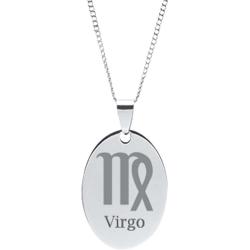 Stainless Steel Personalized Zodiac Symbol Oval Pendant - Engraved