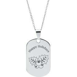 Stainless Steel Personalized Engraved Happy Holiday Holly Pendant