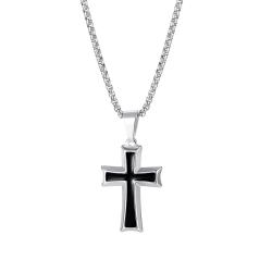 Black and Stainless Steel Cross Pendant on Chain