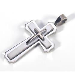 Extra Large Stainless Steel Personalized Engraved Triple Layer Cross on Chain