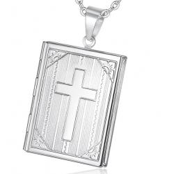 Holy Book Hinged Locket with Engraved Cross on Chain